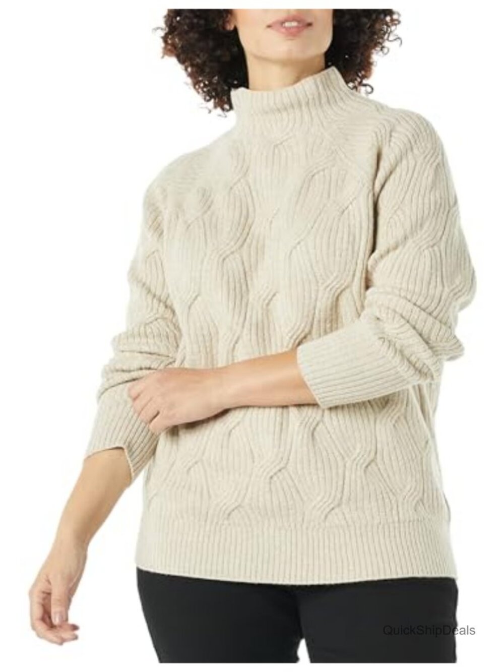 Women's Cable Knit Funnel Neck Sweater - Long Sleeve Winter Pullover